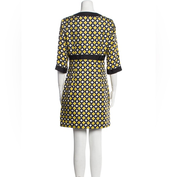 Vintage MILLY of New York Yellow/Green & Black Geometric Silk Mini Dress Size 2 - Picture 5 of 6